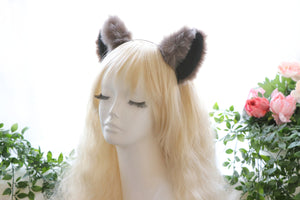 Big Cat ears Kitty Cosplay Headwear Gray Furry Black Inside Animal Headband Costume