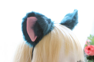 Cat ears Kitty Cosplay Headwear Blue Furry Pink Inside Animal Headband Costume