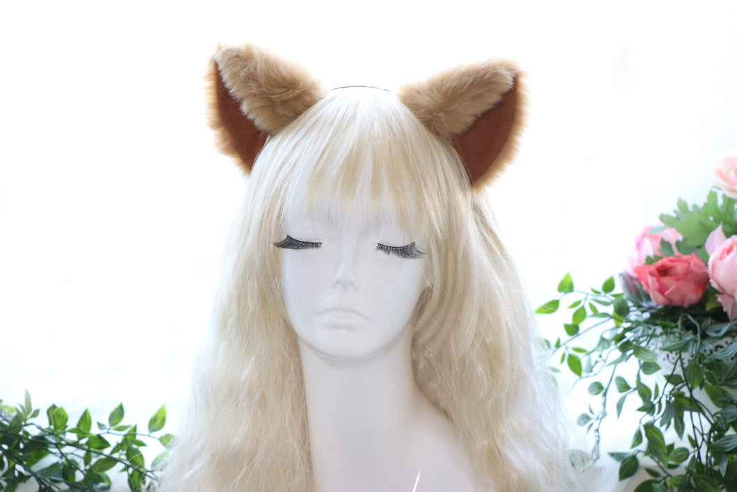 Big Cat Fox ears Kitty Cosplay Headwear Light Brown Furry Animal Headband Costume