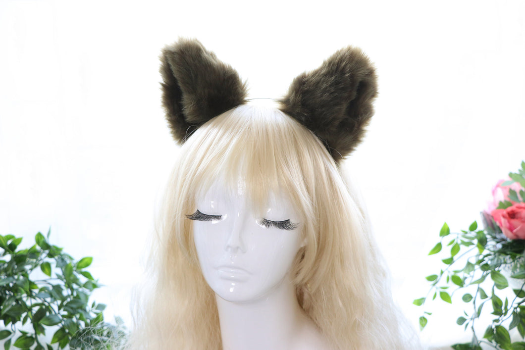 Big Cat Ears Kitty Cosplay Headwear Dark Olive Green Furry Dark Green Inside Animal Headband Costume