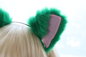 Cat ears Kitty Fox Front ears Cosplay Headwear Green Furry Pink inside Animal Headband Costume