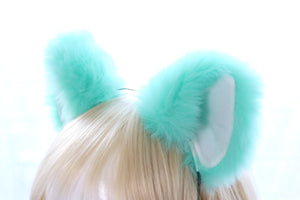 Big Cat ears Kitty Cosplay Headwear Tender Green Furry White Inside Animal Headband Costume