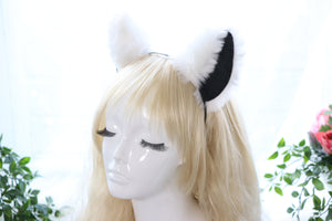 Big Cat ears Kitty Cosplay Headwear White Furry Black Inside Animal Headband Costume