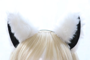 Big Cat ears Kitty Cosplay Headwear White Furry Black Inside Animal Headband Costume