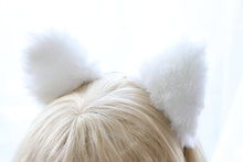 Load image into Gallery viewer, Big Cat ears Kitty Cosplay Headwear White Furry Black Inside Animal Headband Costume