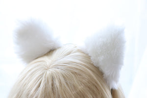 Big Cat ears Kitty Cosplay Headwear White Furry Black Inside Animal Headband Costume