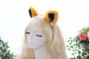 Cat ears Kitty Cosplay Headwear Yellow Furry Black Fur Inside Animal Headband Costume