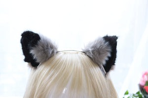 Big Cat ears Kitty Cosplay Headwear Gray Black Furry Animal Headband Costume Bell Bow