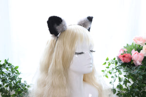 Big Cat ears Kitty Cosplay Headwear Gray Black Furry Animal Headband Costume Bell Bow