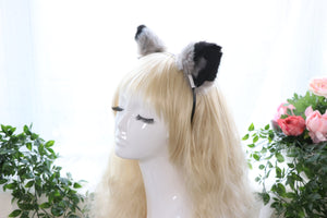 Big Cat ears Kitty Cosplay Headwear Gray Black Furry Animal Headband Costume Bell Bow