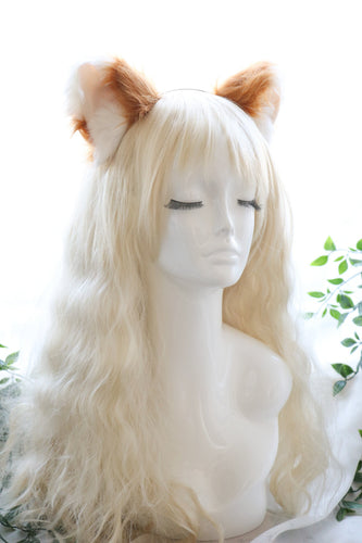 Cat ears Kitty Fox ears Cosplay Headwear Tan Yellow White Furry Flesh Wolf Dog Animal Headband Costume