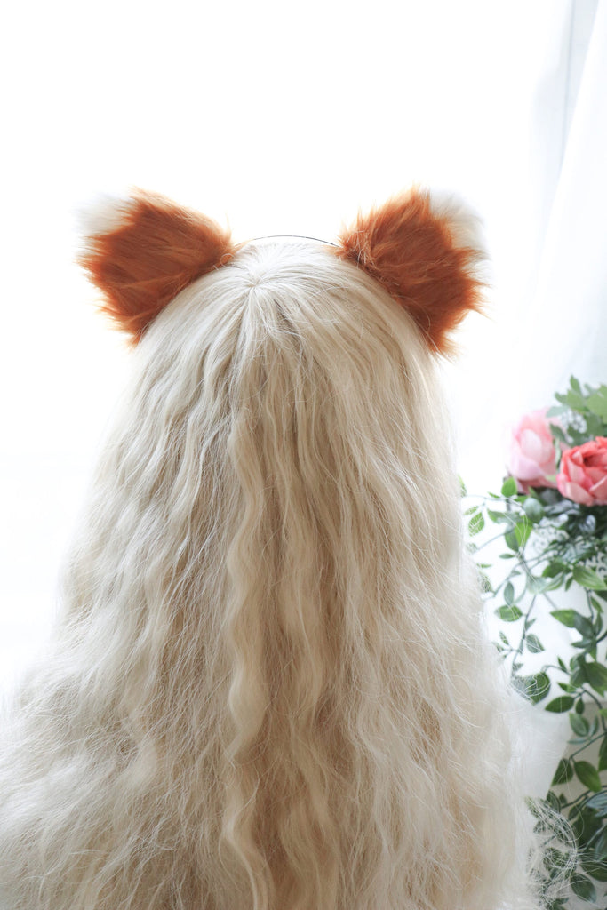 Cat ears Kitty Fox ears Cosplay Headwear Tan Yellow White Furry Flesh Wolf Dog Animal Headband Costume