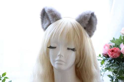 Big Cat ears Kitty Cosplay Headwear Gray Furry Gray Fur Inside Animal Headband Costume