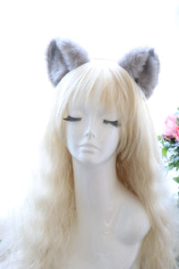 Big Cat ears Kitty Cosplay Headwear Gray Furry Gray Fur Inside Animal Headband Costume