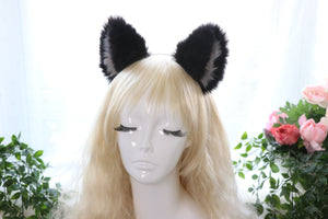 Big Cat ears Kitty Fox Headwear Black Soft Furry Grey Fur White Fur inside Animal Headband Costume Bow Bells【NALUMI】