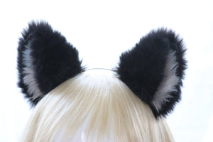 Big Cat ears Kitty Fox Headwear Black Soft Furry Grey Fur White Fur inside Animal Headband Costume Bow Bells【NALUMI】