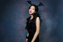 Load image into Gallery viewer, Large BatWing HeadDress Black Devil Cosplay Costume Vampire Morrigan Bat Witch Halloween