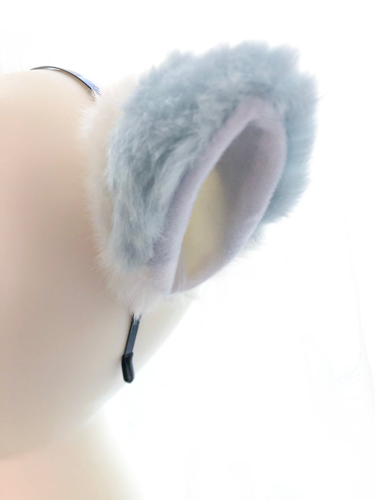 Light Blue And White Furry Cat Ears KItty Cute Costume Hairclip Headband 【NALUMI】