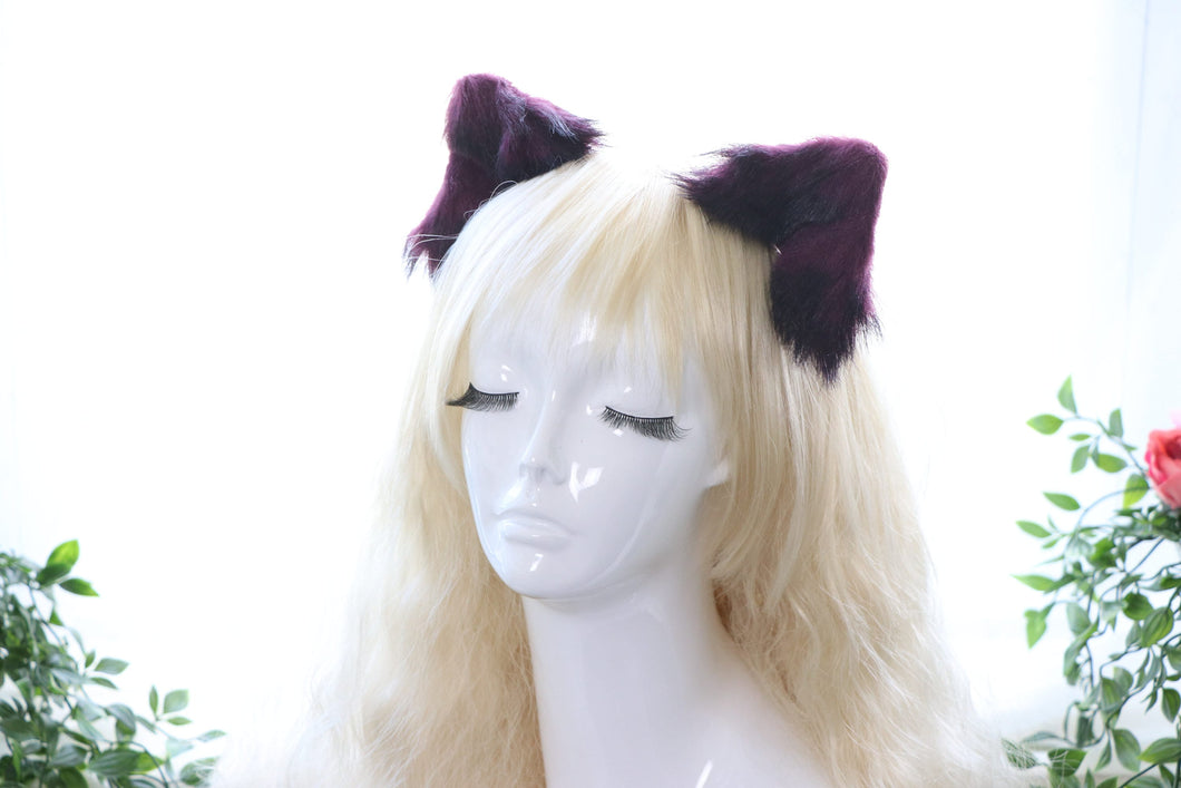 Black Purple Cat ears Kitty kitten Cosplay Anime Headwear Long Mix Furry Animal Hair clip Hairpin Costume Natural Simulation