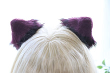 Load image into Gallery viewer, Black Purple Cat ears Kitty kitten Cosplay Anime Headwear Long Mix Furry Animal Hair clip Hairpin Costume Natural Simulation