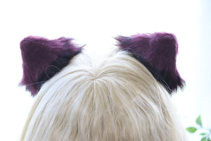 Black Purple Cat ears Kitty kitten Cosplay Anime Headwear Long Mix Furry Animal Hair clip Hairpin Costume Natural Simulation