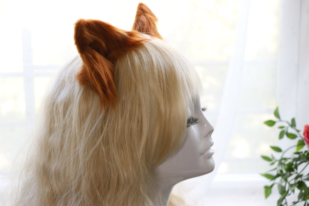 Coffee Brown Cat ears Kitty kitten Cosplay Anime Headwear Long Mix Furry Animal Hair clip Hairpin Costume Natural Simulation