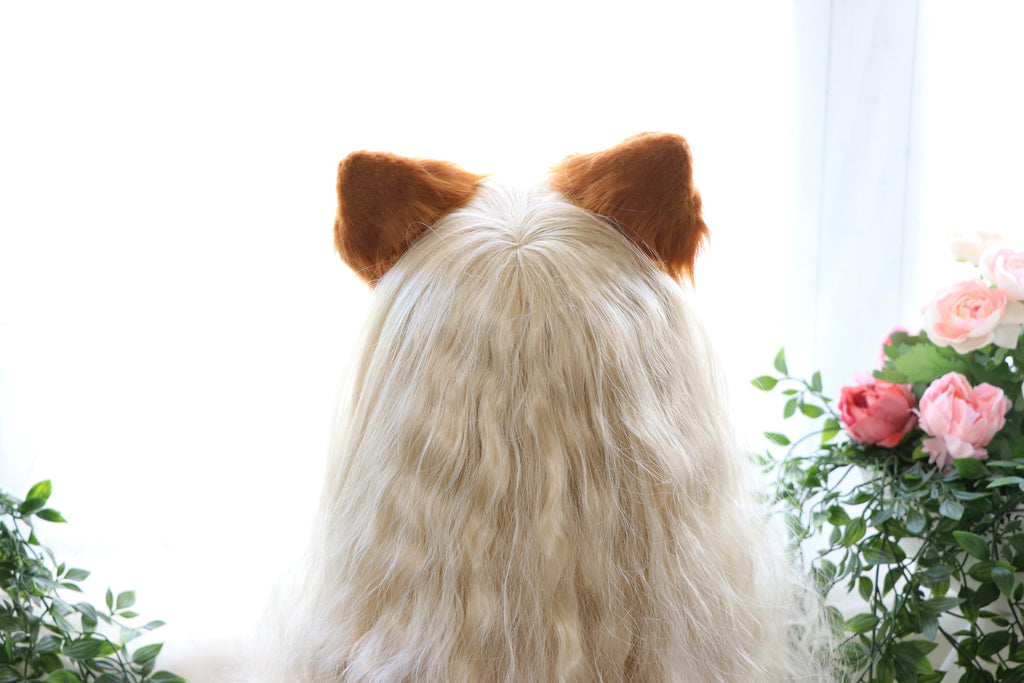 Coffee Brown Cat ears Kitty kitten Cosplay Anime Headwear Long Mix Furry Animal Hair clip Hairpin Costume Natural Simulation