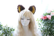 Load image into Gallery viewer, Big Cat ears Kitty Cosplay Headwear Brown Furry Yellow Fur Inside Animal Headband Costume