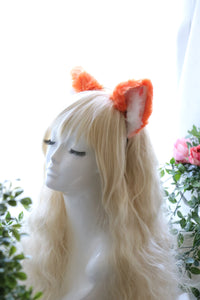 Big Cat ears Cute Kitty Headwear Headband Orange Furry Animal Headband Costume Bow Bells