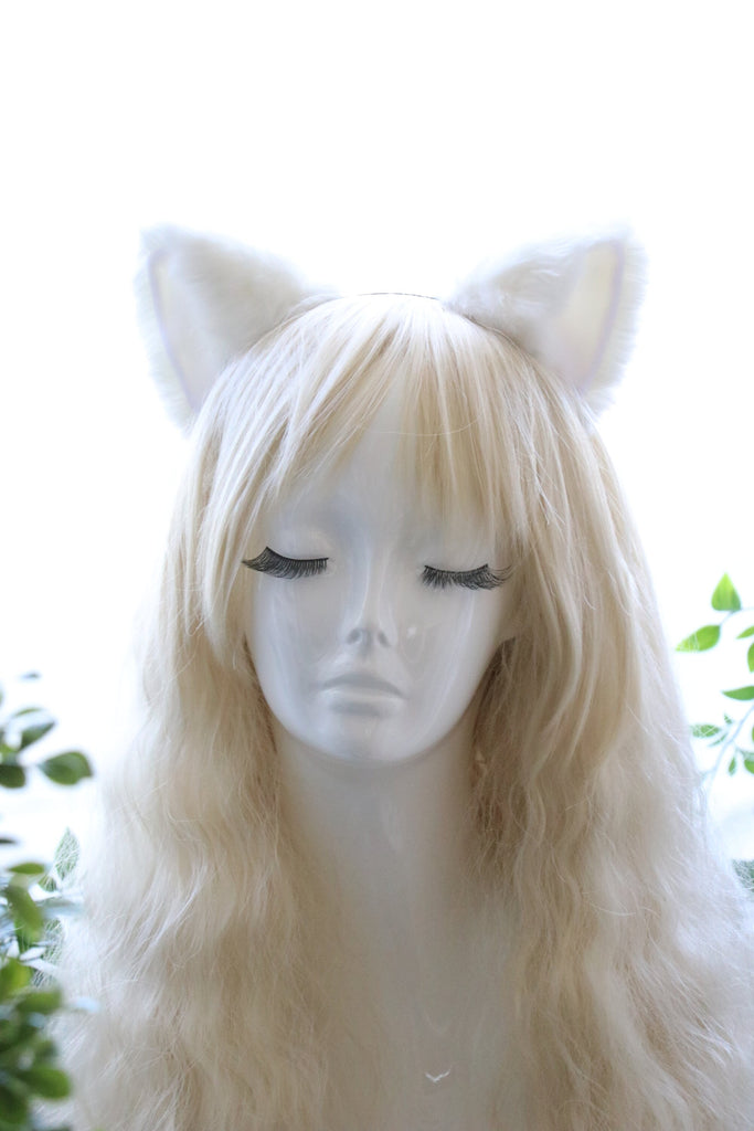Cat ears Kitty Headwear White Furry Animal Headband Costume Bow Bells morning