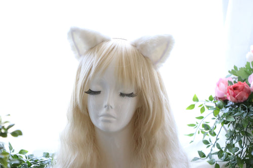 Cat ears Kitty Headwear White Furry Animal Headband Costume Bow Bells morning