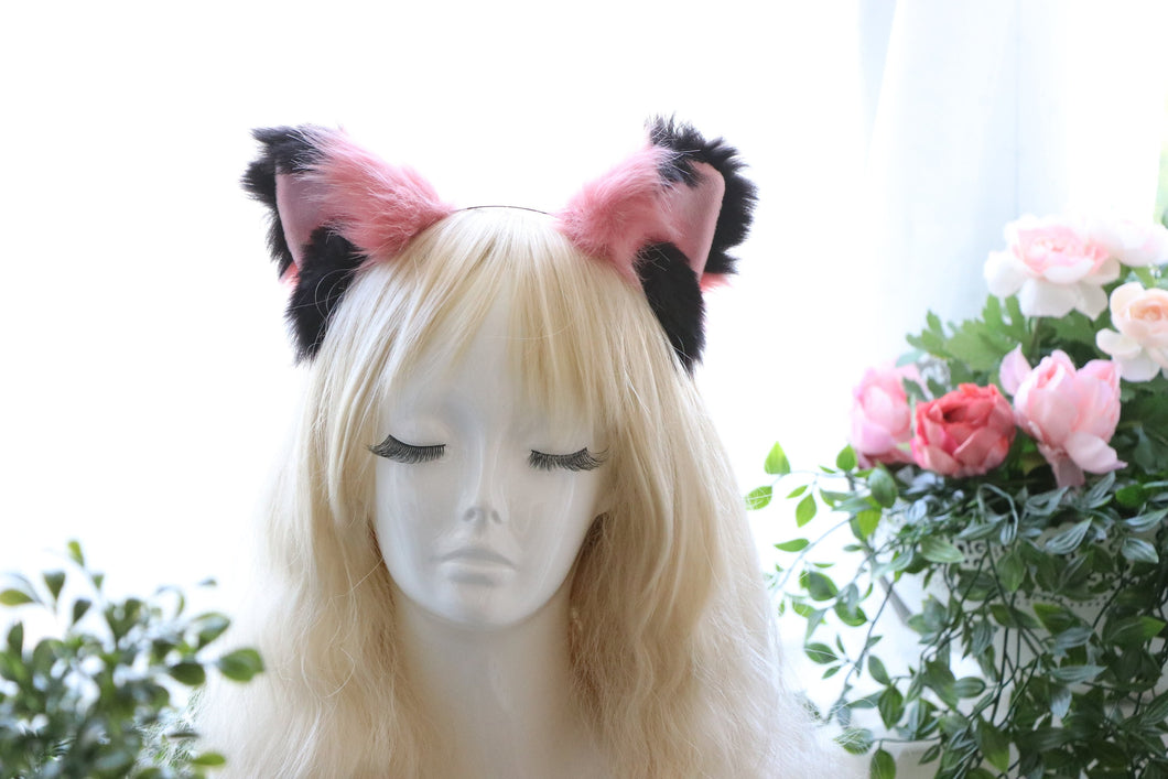 Cat ears Kitty Fox Ears Headwear Black/Watermelon Pink Furry Animal Headband Costume Bow Bells