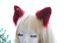 Load image into Gallery viewer, Cat ears Kitty Headwear Cute Wine Red Long Furry Animal Hairclip Hairpin Costume Natural Simulation