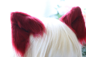 Cat ears Kitty Headwear Cute Wine Red Long Furry Animal Hairclip Hairpin Costume Natural Simulation