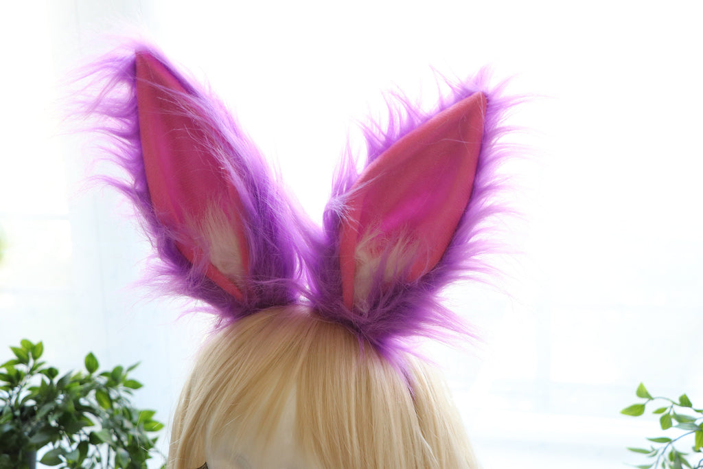 Purple pink Fox Ears long fur Cosplay Animal Furry Bunny ears Rabbit Easter NALUMI