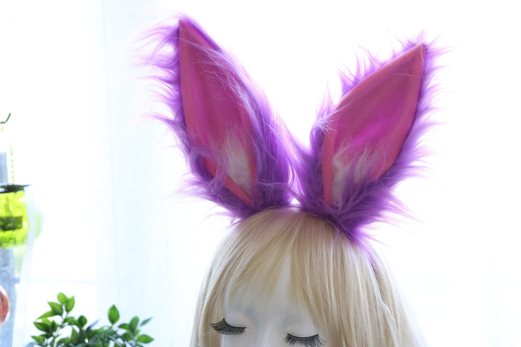 Purple pink Fox Ears long fur Cosplay Animal Furry Bunny ears Rabbit Easter NALUMI