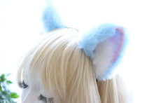 Load image into Gallery viewer, Big Cat ears Kitty Headwear Light Blue Sky Blue Pink White Fur inside Furry Animal Headband Costume Bow Bells