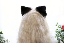 Load image into Gallery viewer, Black White Cat ears Kitty kitten Cosplay Anime Headwear Long Mix Furry Animal Hair clip Hairpin Costume Natural Simulation