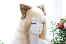 Load image into Gallery viewer, Mix Brown Cat ears Kitty kitten Cosplay Anime Headwear Long Mix Furry Animal Hair clip Hairpin Costume Natural Simulation