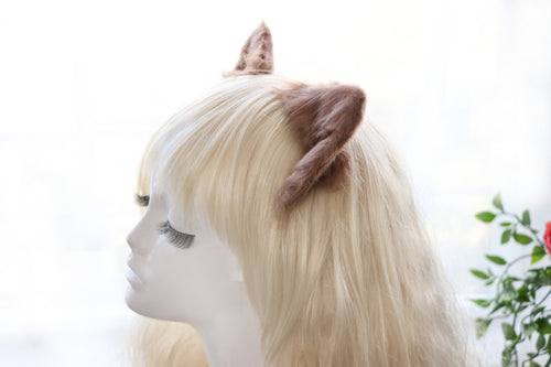 Teddy Brown Cat ears Kitty kitten Cosplay Anime Headwear Long Mix Furry Animal Hair clip Hairpin Costume Natural Simulation