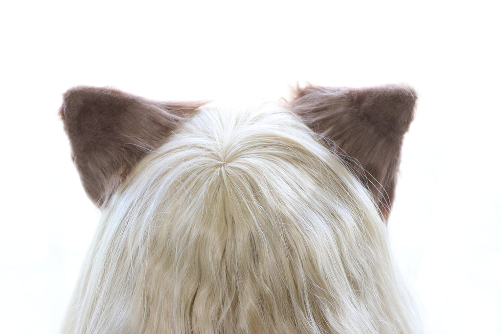 Teddy Brown Cat ears Kitty kitten Cosplay Anime Headwear Long Mix Furry Animal Hair clip Hairpin Costume Natural Simulation