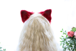 Red White Cat ears Kitty kitten Cosplay Anime Headwear Long Mix Furry Animal Hair clip Hairpin Costume Natural Simulation