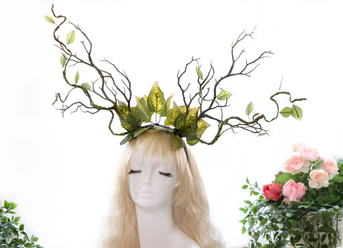 Black Blue Branch Horn All Leaves Vine Nymph Forest Horn Headdress Headwear Antlers Green Elf makeup Halloween Costume【NALUMI】