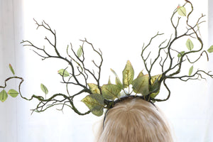 Black Blue Branch Horn All Leaves Vine Nymph Forest Horn Headdress Headwear Antlers Green Elf makeup Halloween Costume【NALUMI】