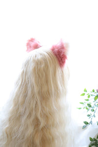 Cat ears Kitty Headwear Watermelon Pink/White Furry Animal Headband Costume Bow Bells