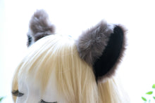 Load image into Gallery viewer, Big Cat ears Kitty Cosplay Headwear Gray Furry Black Inside Animal Headband Costume