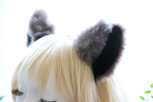 Big Cat ears Kitty Cosplay Headwear Gray Furry Black Inside Animal Headband Costume