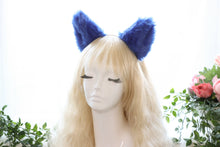 Load image into Gallery viewer, Cat ears Kitty Headwear Whole Blue Thick Furry Animal sky Headband Costume NALUMI