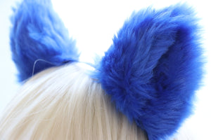 Cat ears Kitty Headwear Whole Blue Thick Furry Animal sky Headband Costume NALUMI