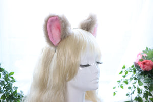 Big Cat ears Kitty Fox Headwear Light Brown Soft Furry Pink Soft Fur inside Animal Headband Costume